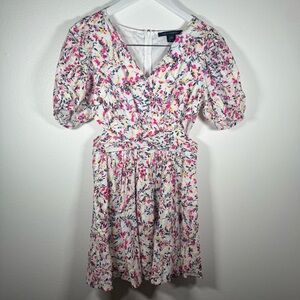 French Connection Womens 4 Floral Puff Sleeve Fit Flare Cotton Dress